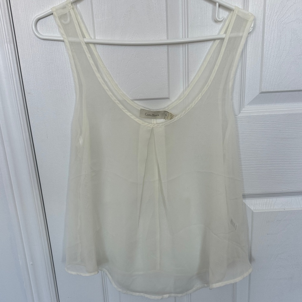 Costa Blanca Sheer Cream Sleeveless Blouse